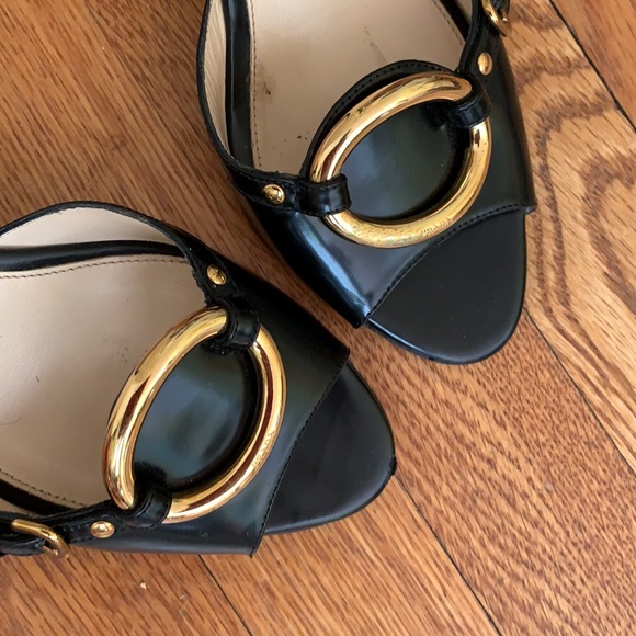 Prada black leather with gold ring elegant slides - Picture 2 of 5